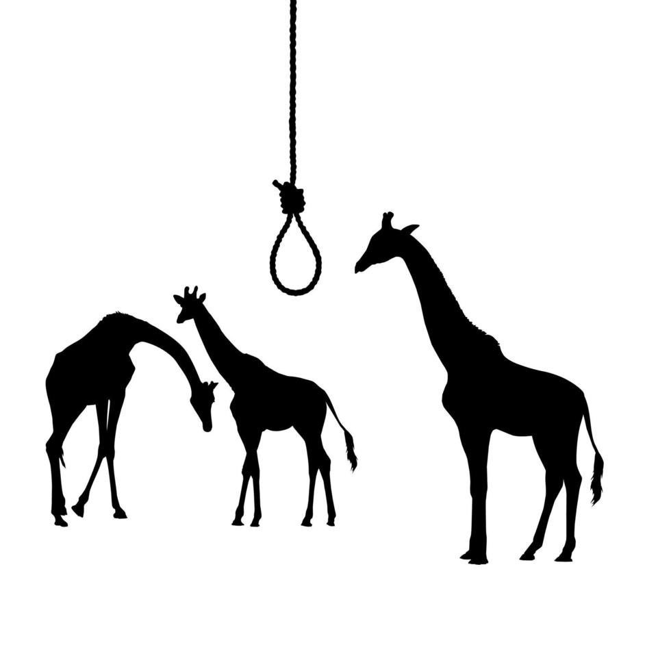 visuelle Parodie des verzweifelten, gebrochenen Herzens, Traurigkeit, Angst, Depression usw. mit Giraffe und Galgen oder hängendem Seil als visuelles Symbol. Vektor-Illustration vektor