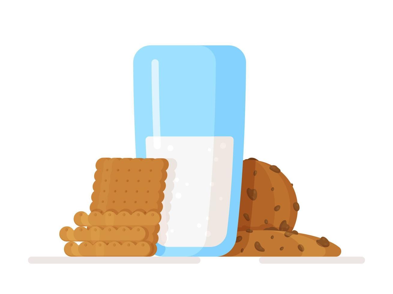 Vektorillustration eines isolierten Glases Milch und Kekse auf weißem Hintergrund. vektor