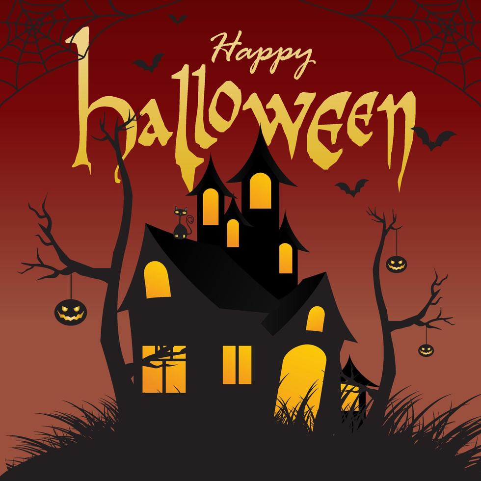 halloween besatt slott vektor illustration. besatt hus och läskigt grunge bakgrund