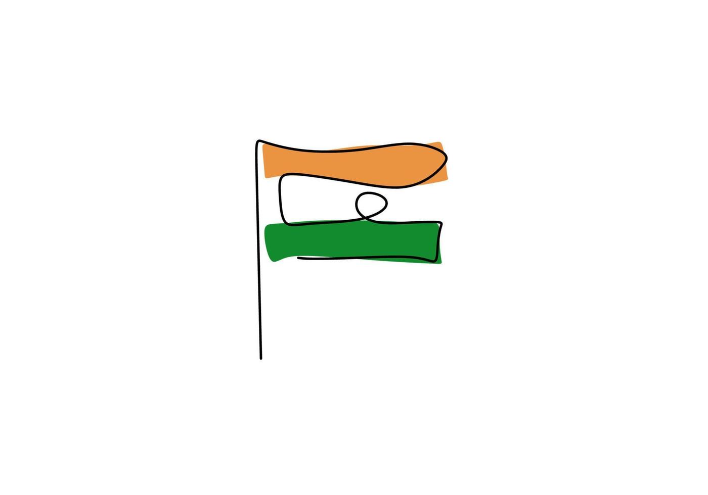 ett kontinuerlig enda linje av Indien flagga för Indien oberoende dag vektor