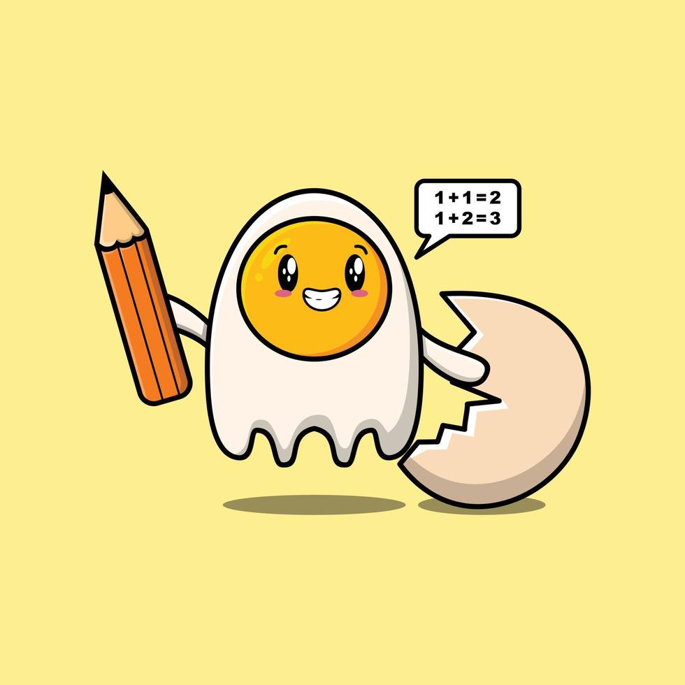 friterad ägg söt tecknad serie duktig studerande med penna vektor