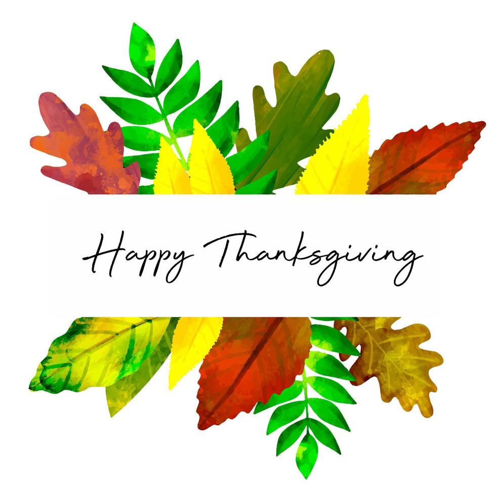 Herbstrahmen mit bunten Blättern mit Text Happy Thanksgiving vektor