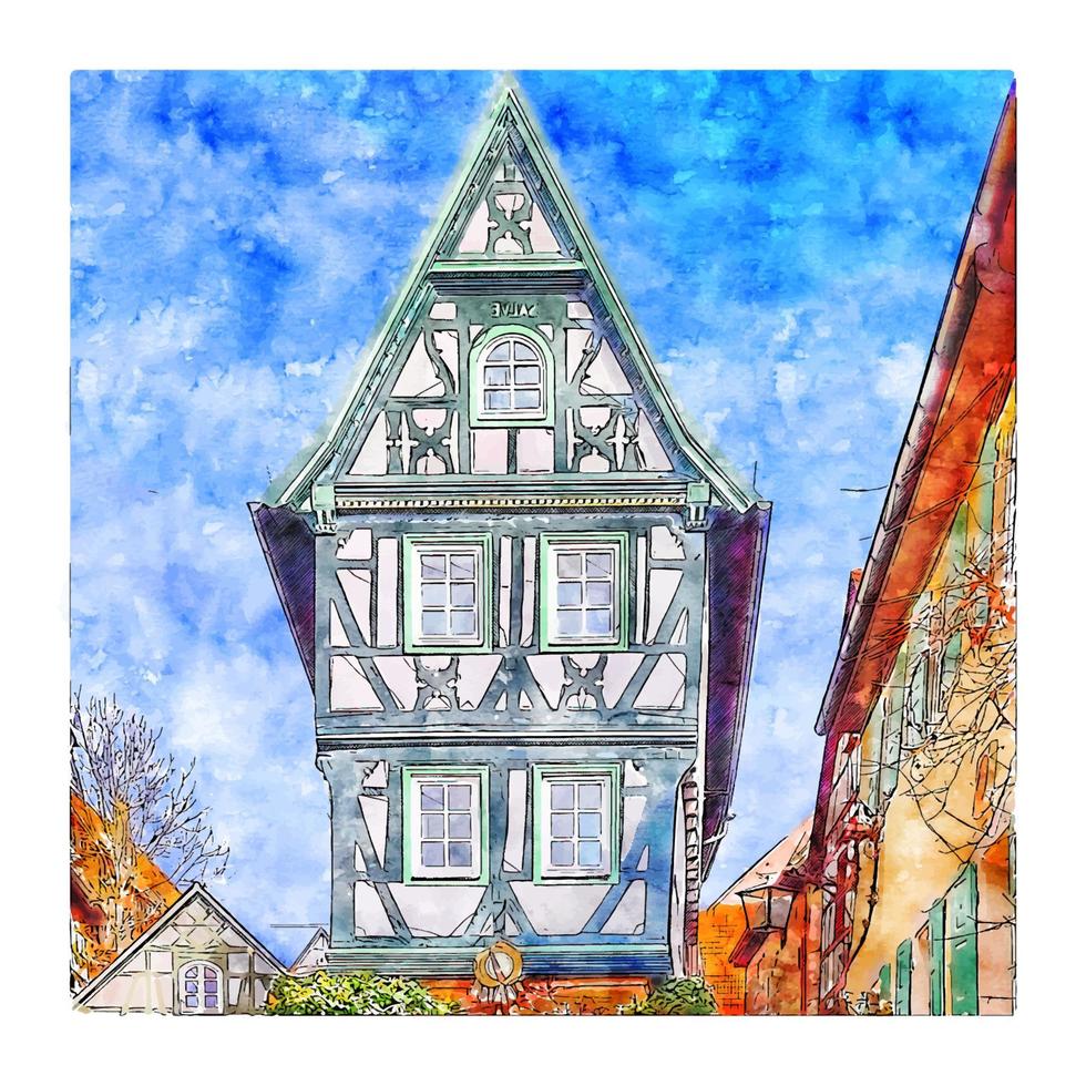 architektur deutschland aquarell skizze handgezeichnete illustration vektor