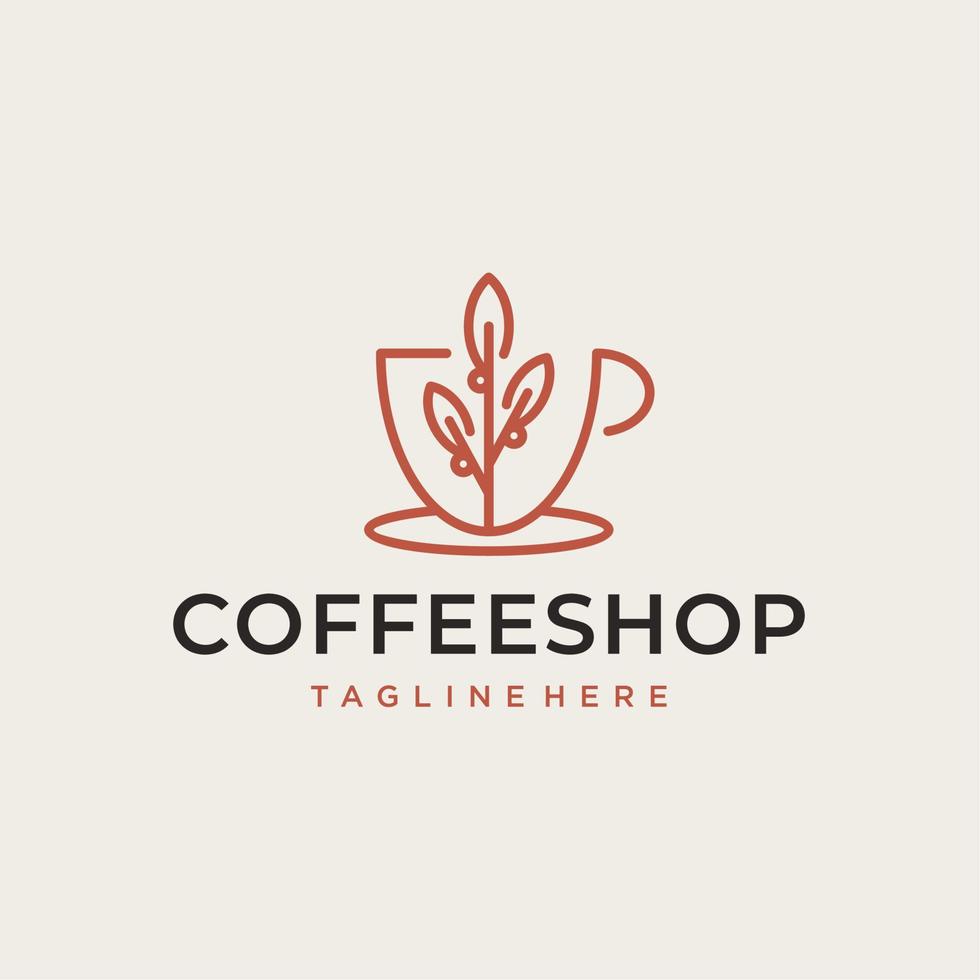 kaffe kopp med växt gren logotyp, coffee logotyp design vektor illustration