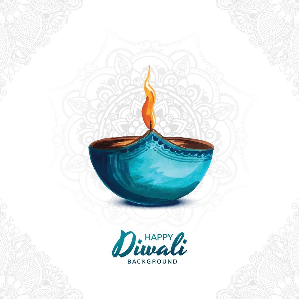 illustration des brennenden aquarells diya auf glücklichem diwali-kartenhintergrund vektor