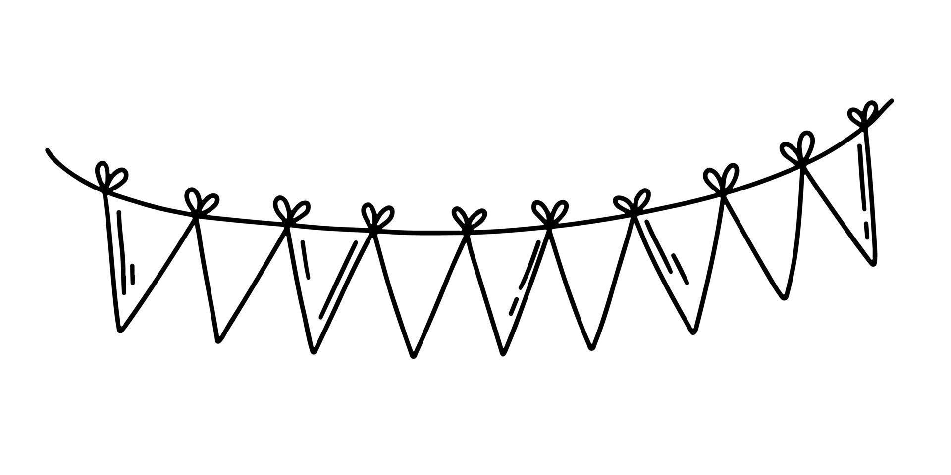 festliche handgezeichnete feiertagsgirlande im gekritzelstil. süße geburtstagsdekoration von flaggen. isolierte Vektorillustration auf weißem Hintergrund. vektor