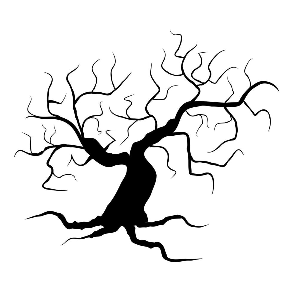 gruselige Baumschattenbild-Vektorillustration. Halloween schwarze Pflanze isoliert auf weißem Hintergrund. vektor