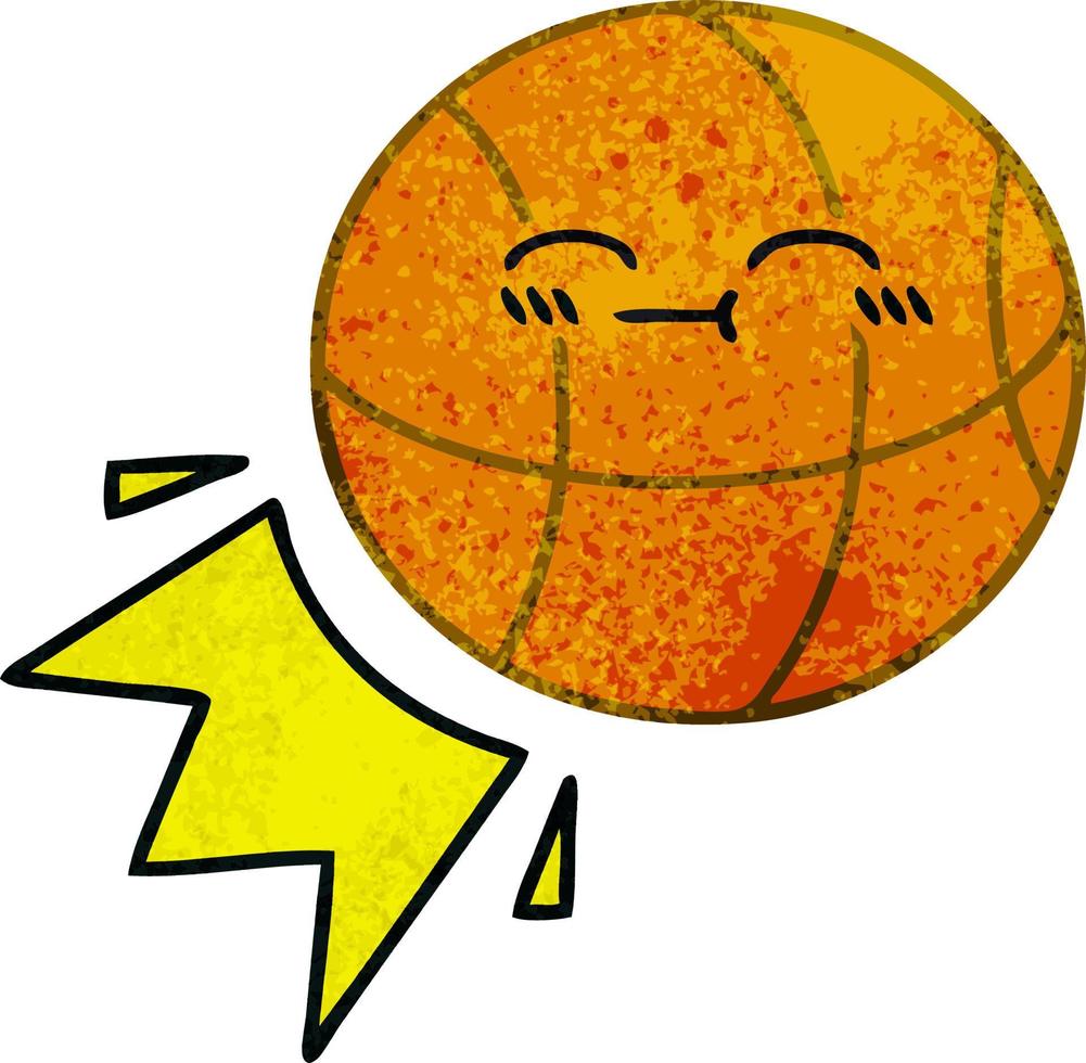 Retro-Grunge-Textur-Cartoon-Basketball vektor