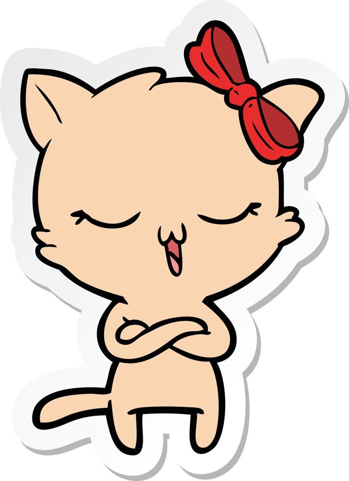 klistermärke av en tecknad katt med rosett på huvudet vektor