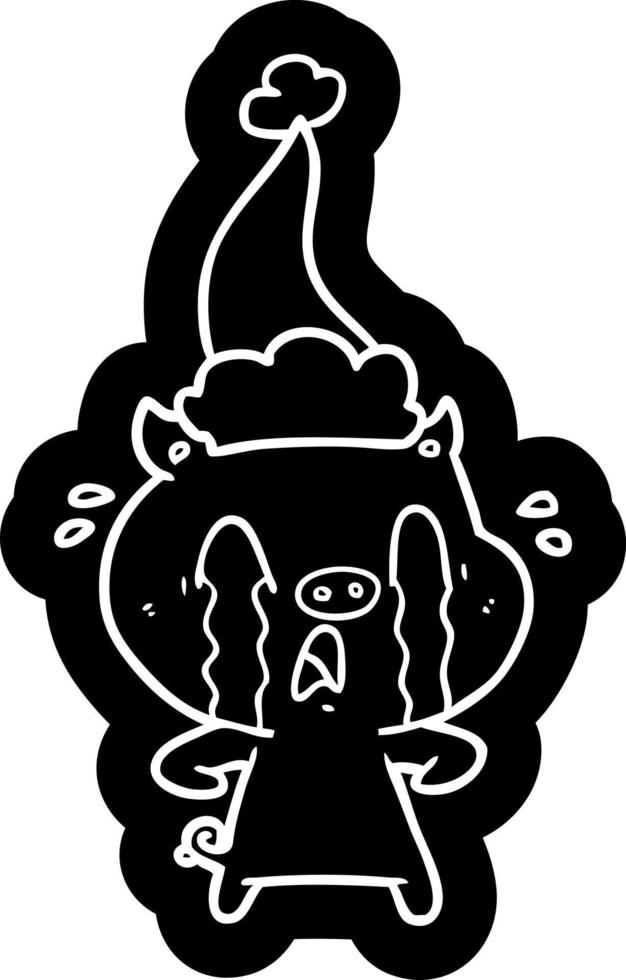 gråtande gris tecknad ikon av en klädd tomte hatt vektor