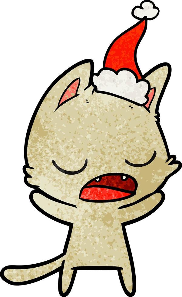 sprechende katze strukturierte karikatur einer tragenden weihnachtsmütze vektor