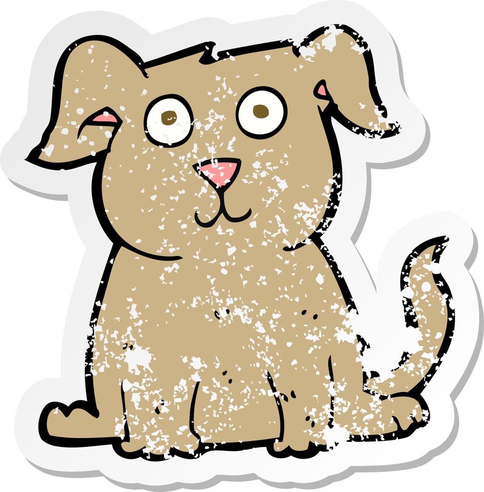 retro nödställd klistermärke av en tecknad glad hund vektor