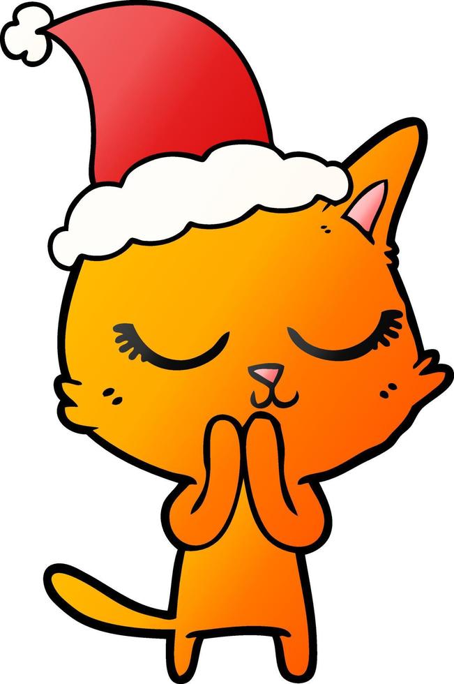 ruhiger Gradienten-Cartoon einer Katze mit Weihnachtsmütze vektor