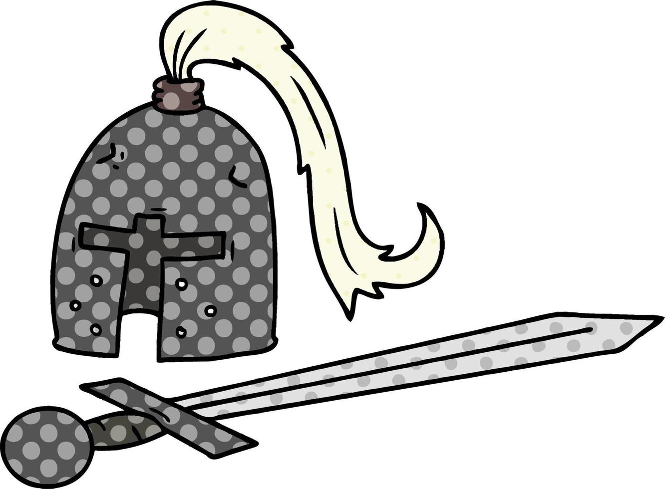 tecknad doodle av en medeltida hjälm och svärd vektor