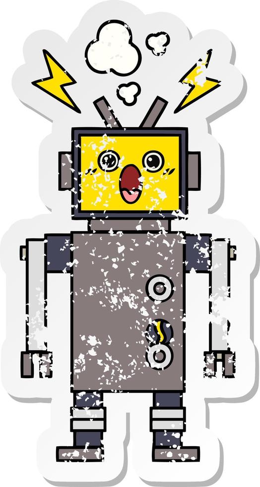 beunruhigter Aufkleber eines niedlichen Cartoon-Roboters mit Fehlfunktion vektor