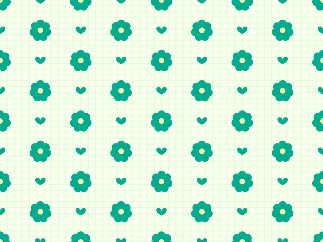 blomma seriefigur seamless mönster på grön bakgrund vektor