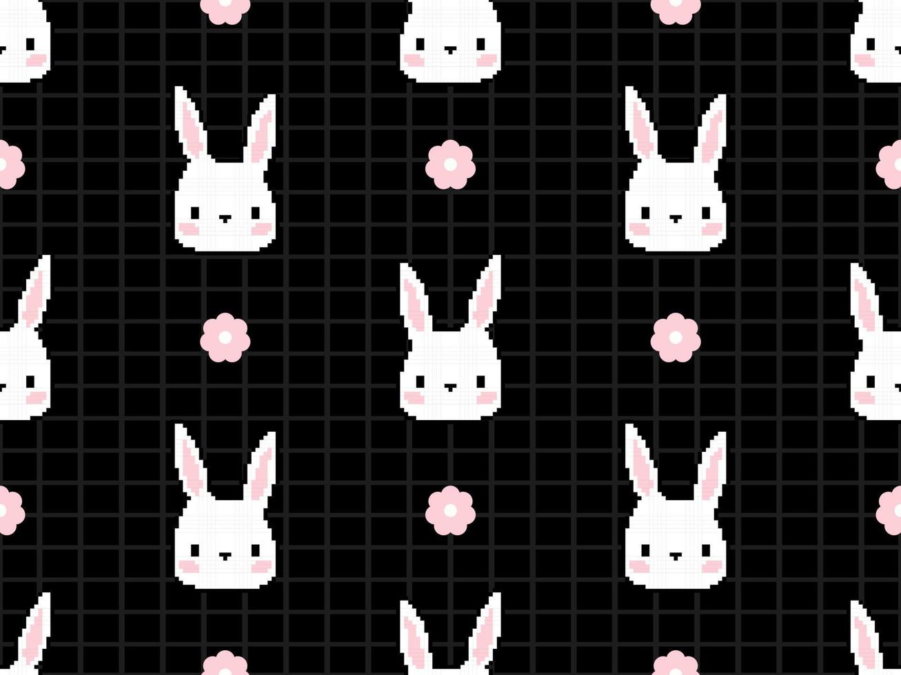 kanin seriefigur seamless mönster på svart bakgrund. pixel stil vektor