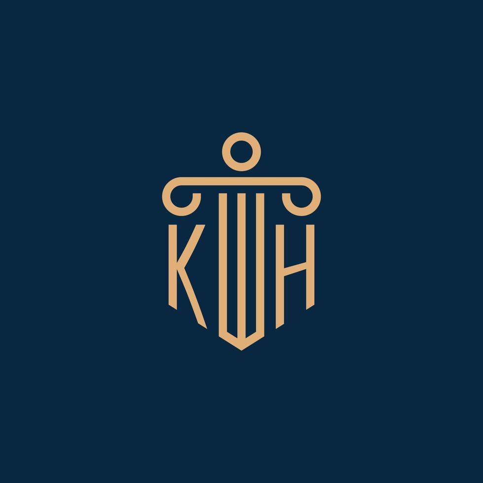 kh-Initiale für Anwaltskanzleilogo, Anwaltslogo mit Säule vektor