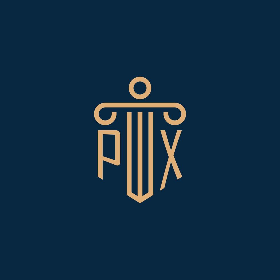 px första för lag fast logotyp, advokat logotyp med pelare vektor
