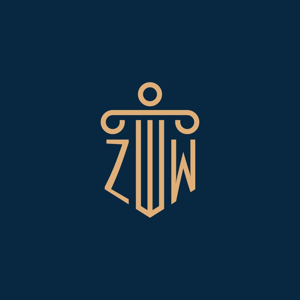 zw första för lag fast logotyp, advokat logotyp med pelare vektor