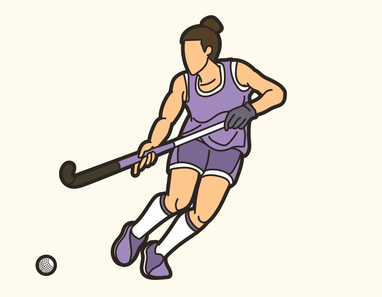 fält hockey sport kvinna spelare verkan tecknad serie grafisk vektor