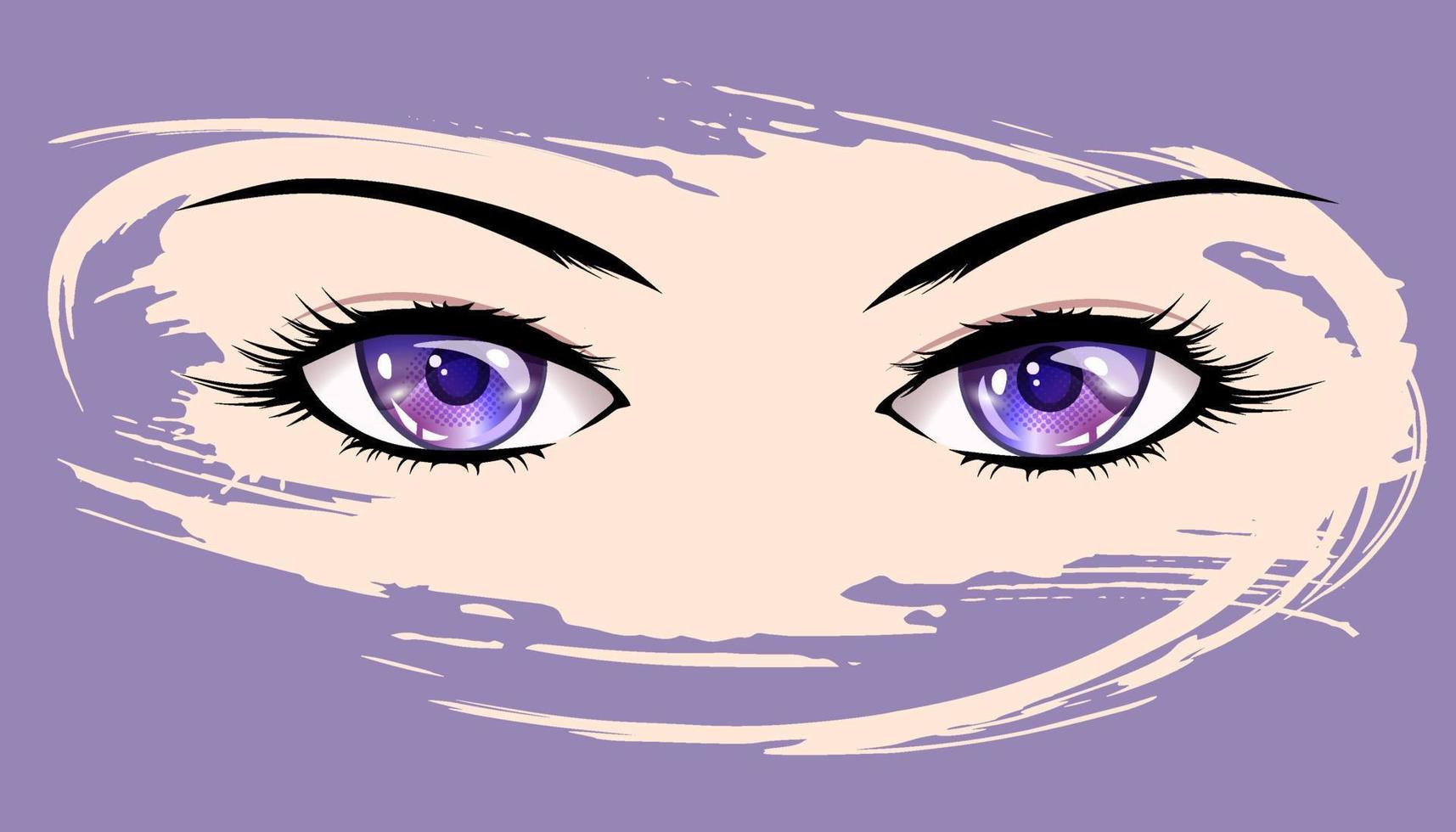 lila ögon anime flicka. vektor