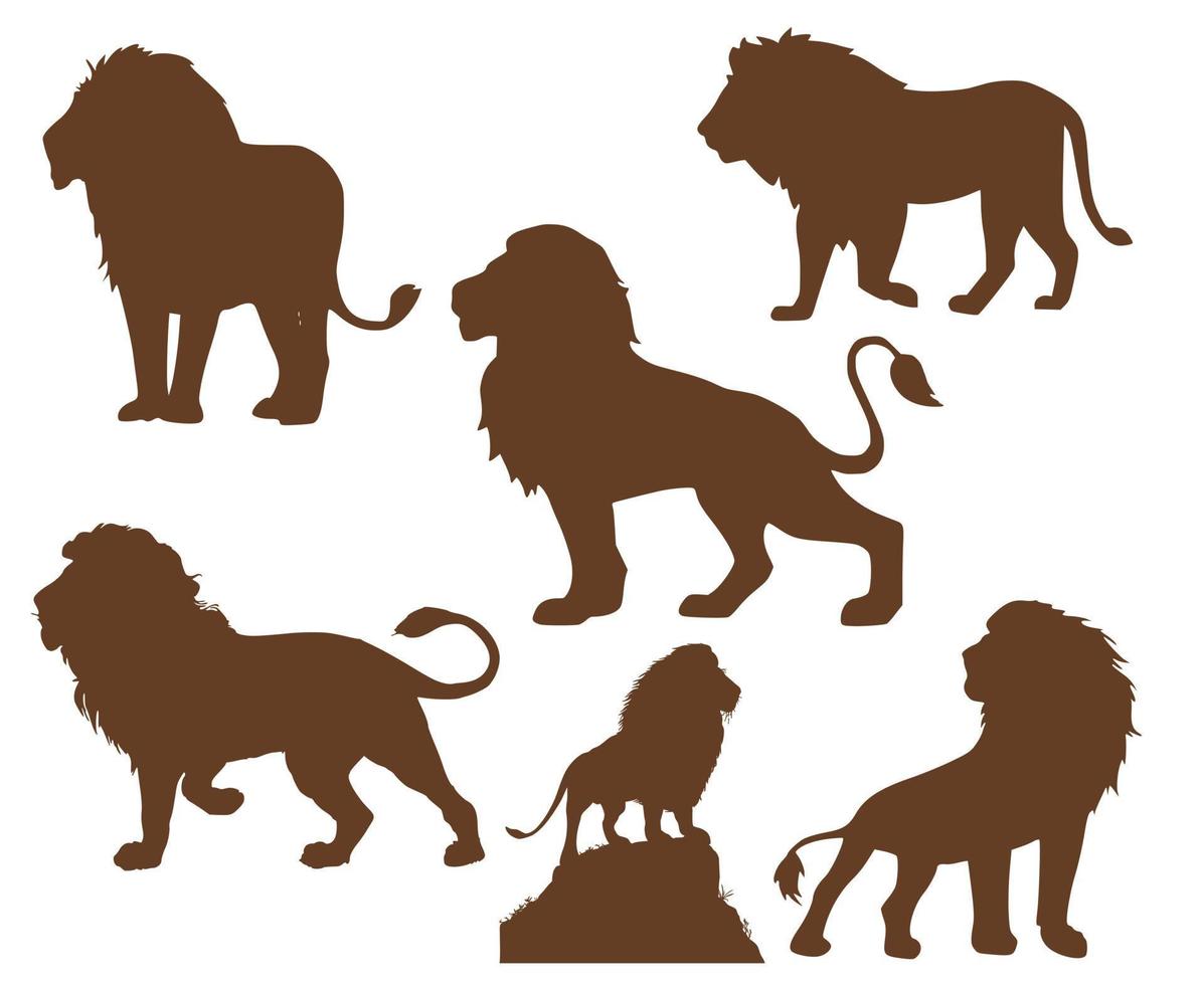 uppsättning av sex silhuetter av lejon vektor