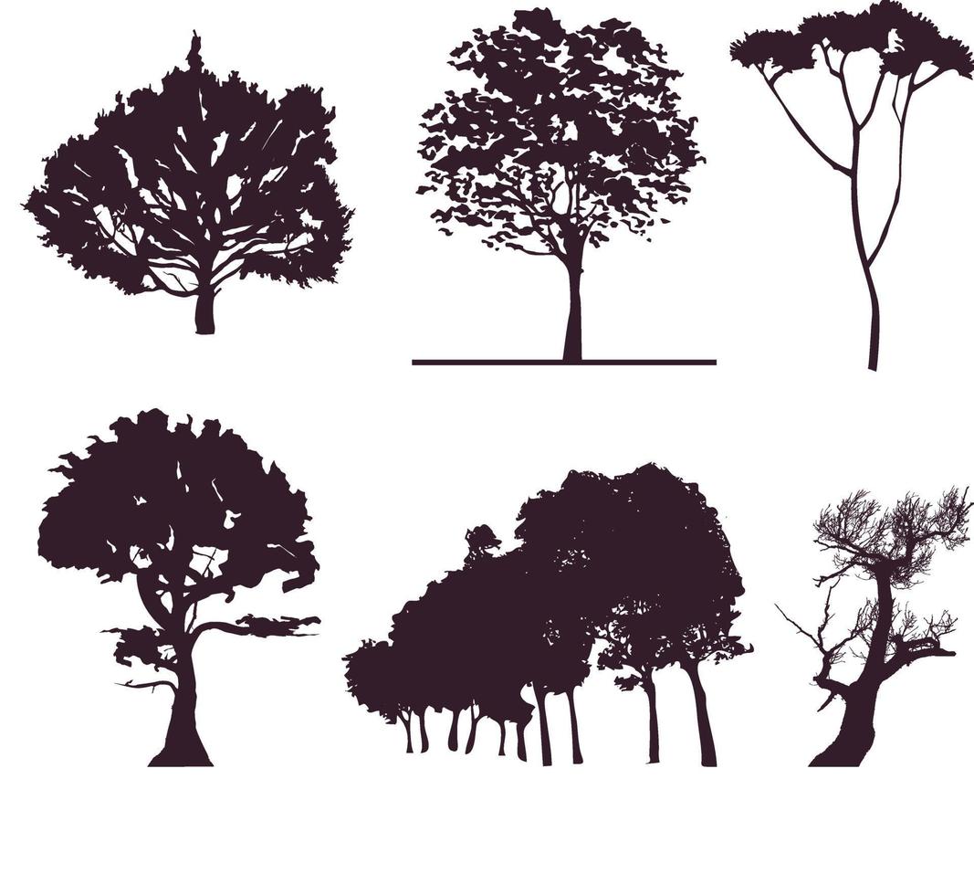 Reihe von Laubbäumen Silhouetten vektor