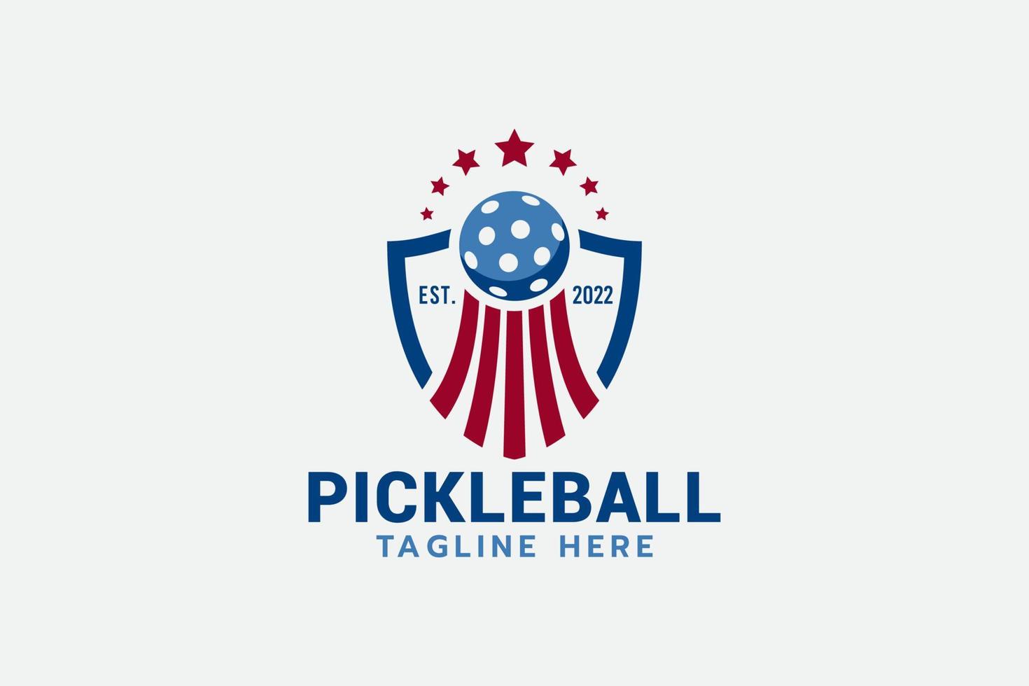 pickleball mästerskap logotyp med en kombination av en skydda, ett uppåtgående pickleball, och stjärnor. vektor