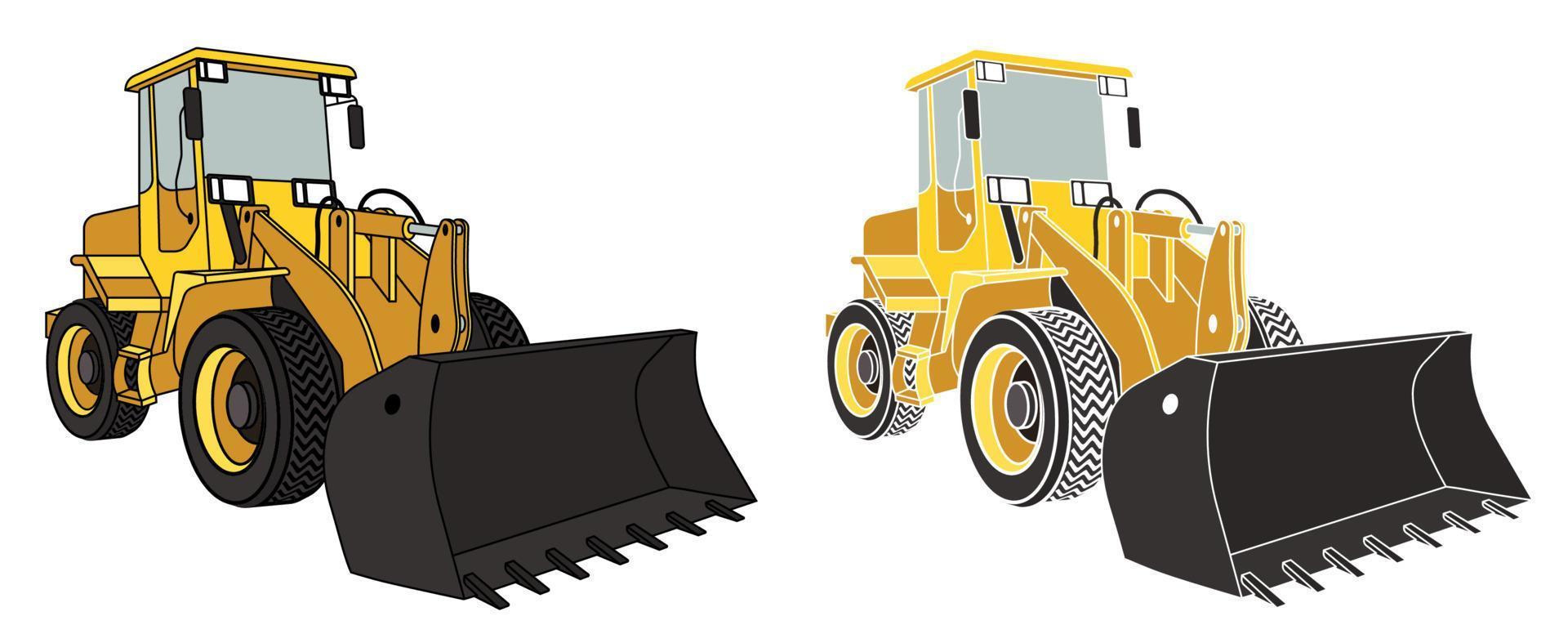 Baumaschinenlader, Bulldozer. industrielle Maschinen und Anlagen. isolierter Vektor auf Weiß