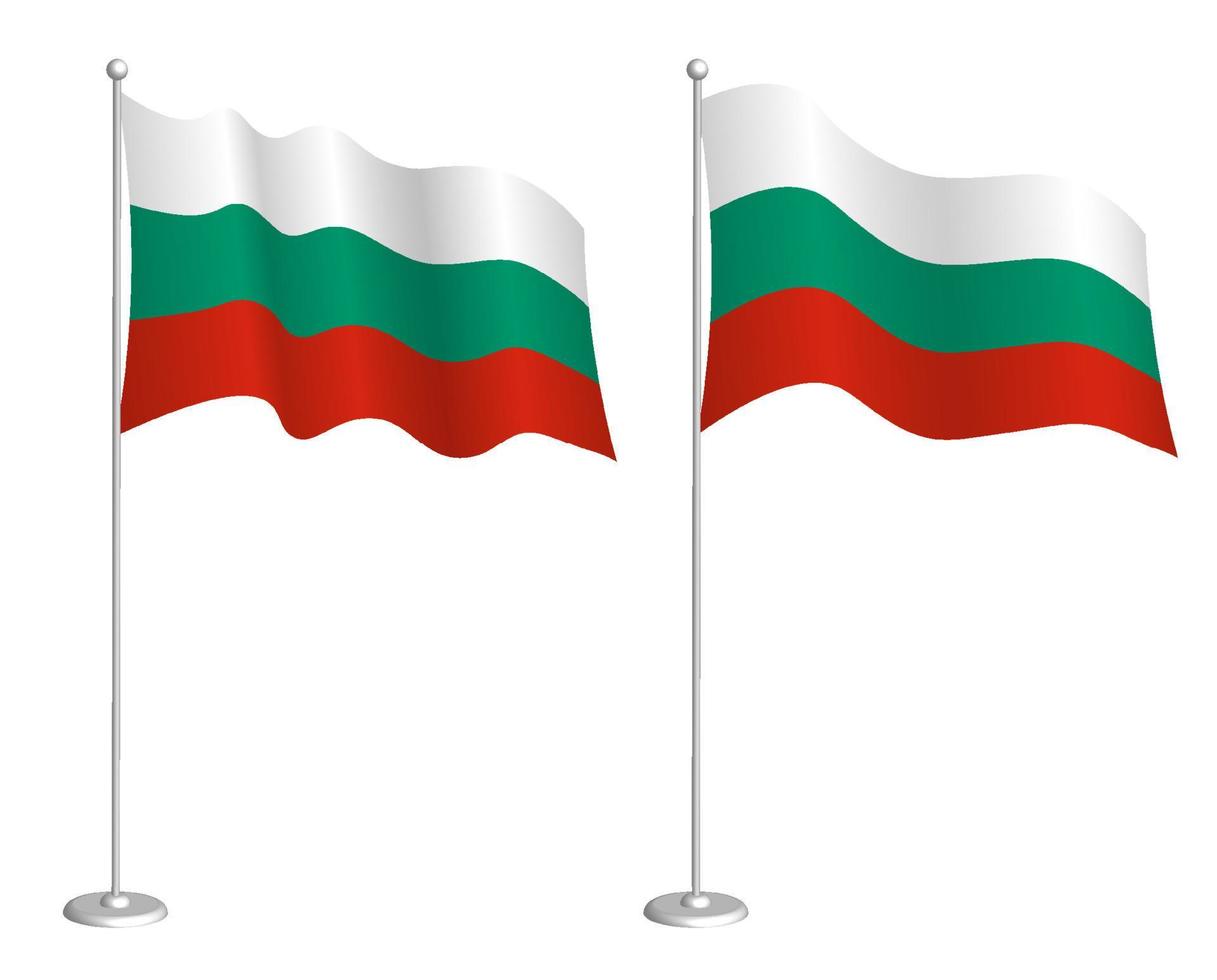 Bulgarien Flagge am Fahnenmast weht im Wind. Urlaubsgestaltungselement. Kontrollpunkt für Kartensymbole. isolierter Vektor auf weißem Hintergrund