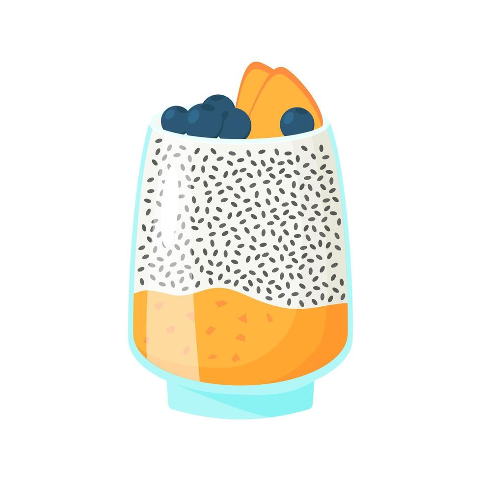 Chiasamenpudding mit Mango und Beeren. Vektor-Illustration isoliert auf weißem Hintergrund vektor