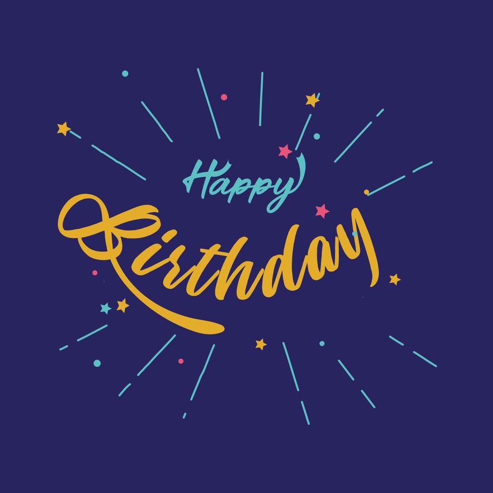 alles gute zum geburtstag.schöne grußkarte zerkratzte kalligraphie schwarze textwortgoldsterne. handgezeichnetes einladungs-t-shirt-druckdesign. handgeschriebener moderner Bürstenbeschriftungs-weißer Hintergrund lokalisierter Vektor