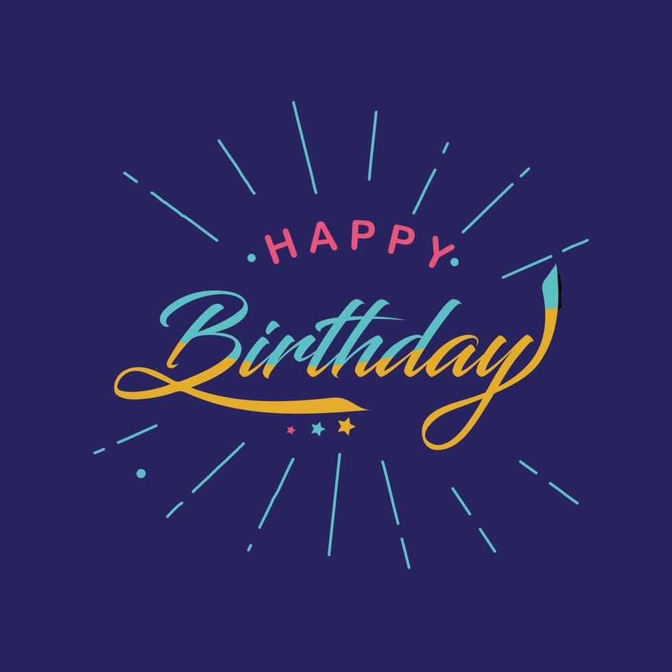 alles gute zum geburtstag.schöne grußkarte zerkratzte kalligraphie schwarze textwortgoldsterne. handgezeichnetes einladungs-t-shirt-druckdesign. handgeschriebener moderner Bürstenbeschriftungs-weißer Hintergrund lokalisierter Vektor