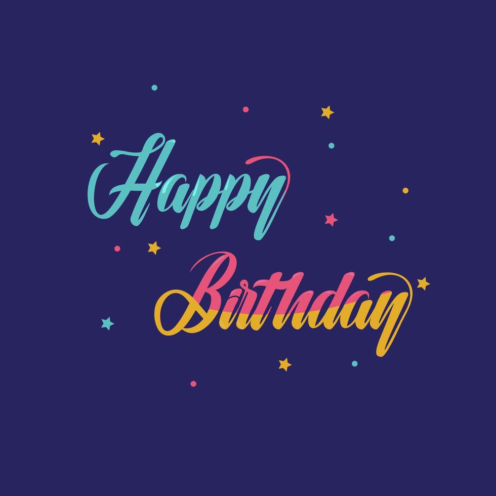 alles gute zum geburtstag.schöne grußkarte zerkratzte kalligraphie schwarze textwortgoldsterne. handgezeichnetes einladungs-t-shirt-druckdesign. handgeschriebener moderner Bürstenbeschriftungs-weißer Hintergrund lokalisierter Vektor