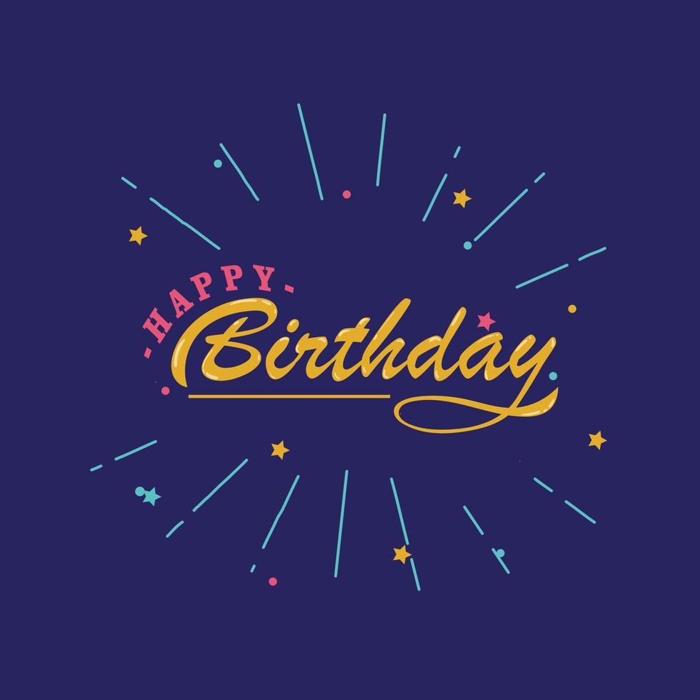 alles gute zum geburtstag.schöne grußkarte zerkratzte kalligraphie schwarze textwortgoldsterne. handgezeichnetes einladungs-t-shirt-druckdesign. handgeschriebener moderner Bürstenbeschriftungs-weißer Hintergrund lokalisierter Vektor