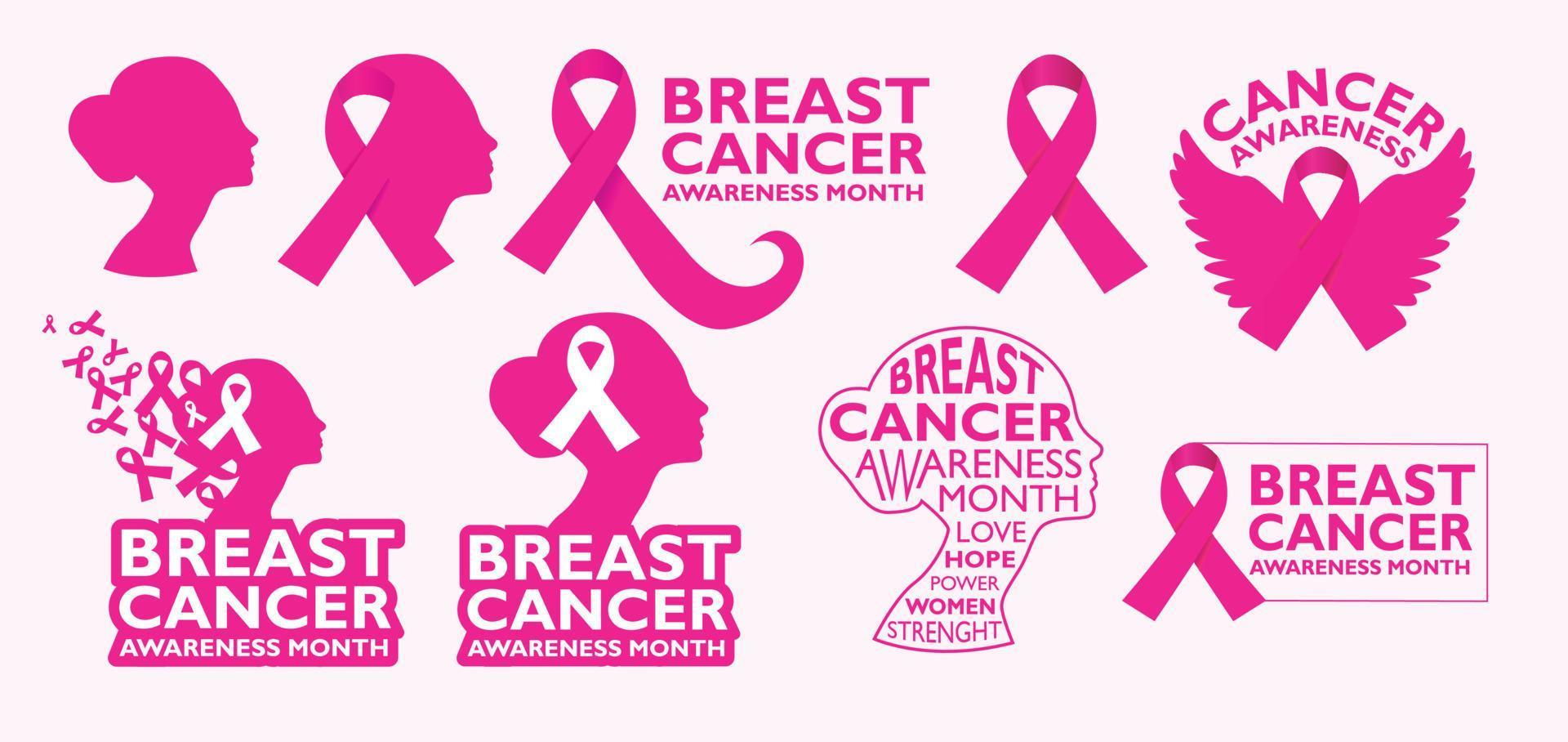 bröst cancer medvetenhet månad modern illustration grafisk mall vektor uppsättning rosa Färg bakgrund
