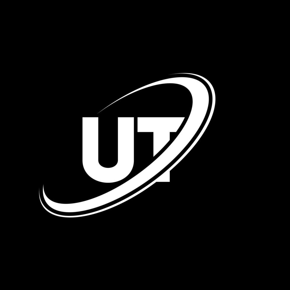 ut u t brev logotyp design. första brev ut länkad cirkel versal monogram logotyp röd och blå. ut logotyp, u t design. ut, u t vektor