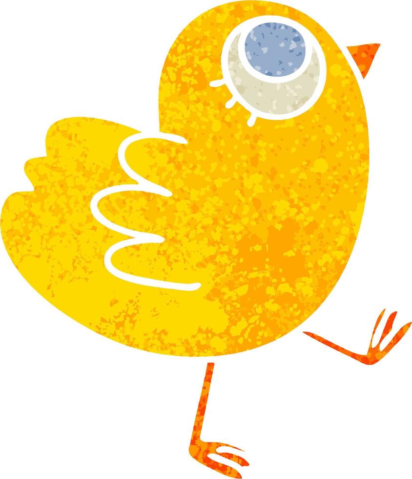 knäppa retro illustration stil tecknad gul fågel vektor