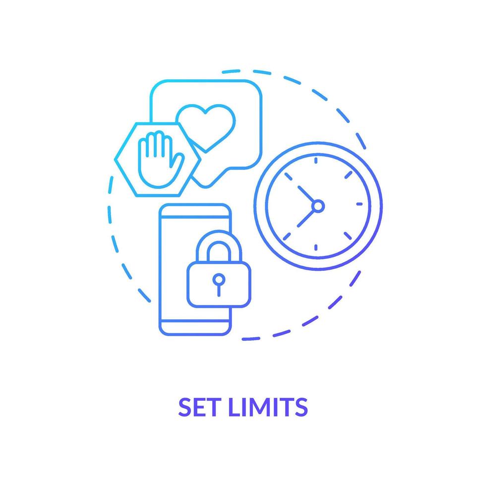 uppsättning gränser blå lutning begrepp ikon. tid restriktioner. sätt till ha sönder social media missbruk abstrakt aning tunn linje illustration. isolerat översikt teckning. vektor