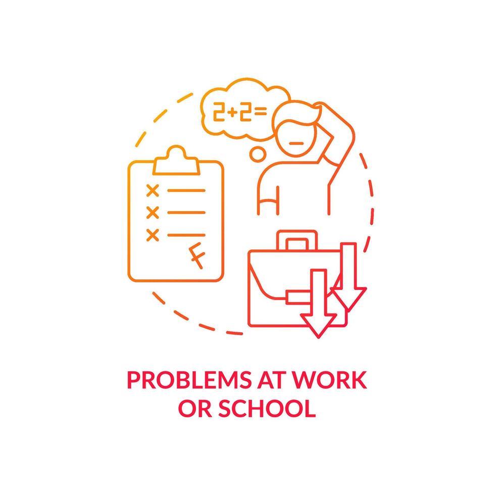 problem på arbete och skola röd lutning begrepp ikon. koncentration problem. tecken av spel missbruk abstrakt aning tunn linje illustration. isolerat översikt teckning. vektor