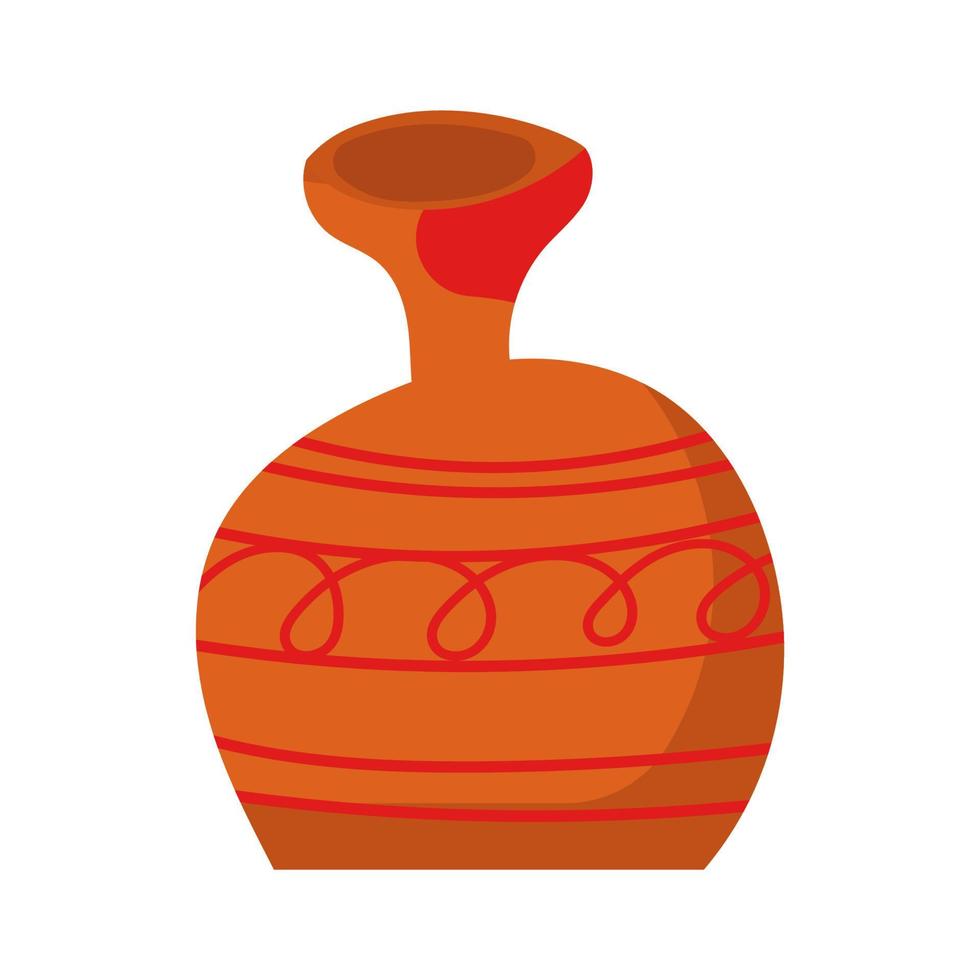 rustik lera krukmakeri och brun pott eller kanna med mönster dekorationer. gammal handgjort redskap och keramisk grekisk objekt. kanna form och årgång lergods ikon vektor illustration