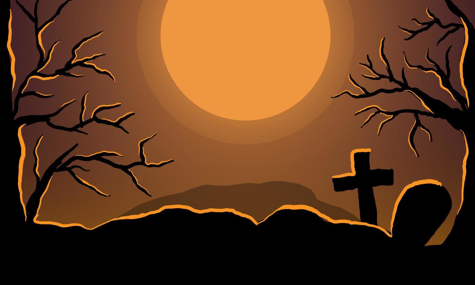 gruseliges Halloween-Banner. Gruseliges Halloween-Silhouetten-Banner. Hintergrund der Halloween-Nachtszene. vektor