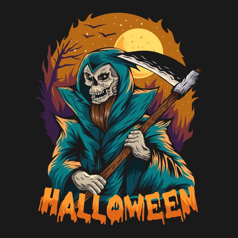 Halloween-Geist, Halloween-T-Shirt-Design, gruseliger Halloween-Illustrationshintergrund vektor