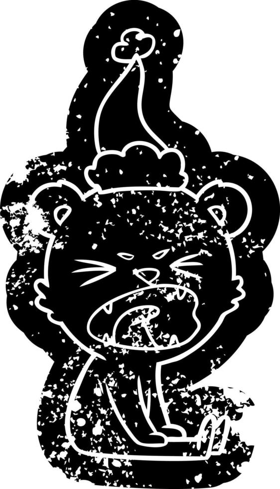arg tecknad serie bedrövad ikon av en Björn bär santa hatt vektor