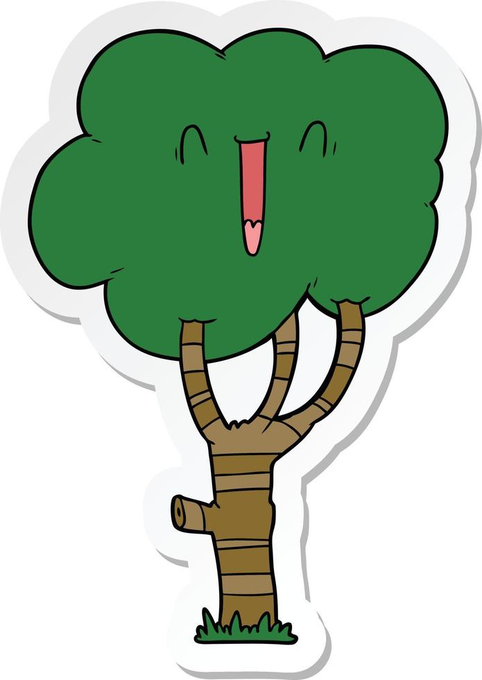 klistermärke av en tecknad serie skrattande träd vektor