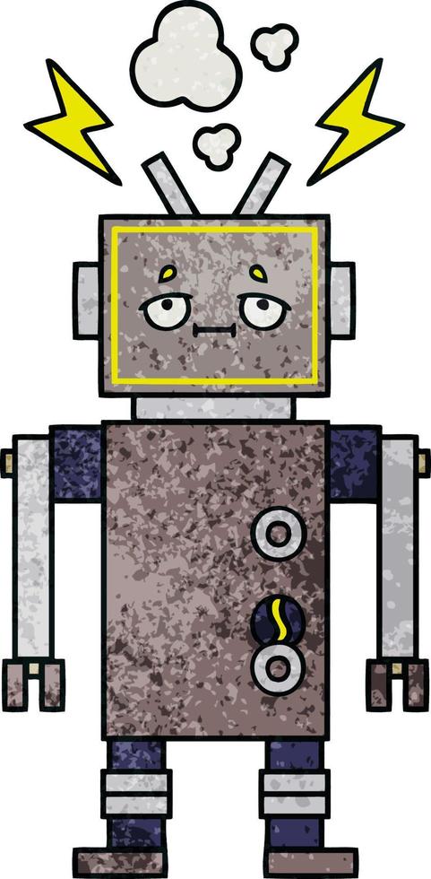 Retro-Grunge-Textur Cartoon fehlerhafter Roboter vektor
