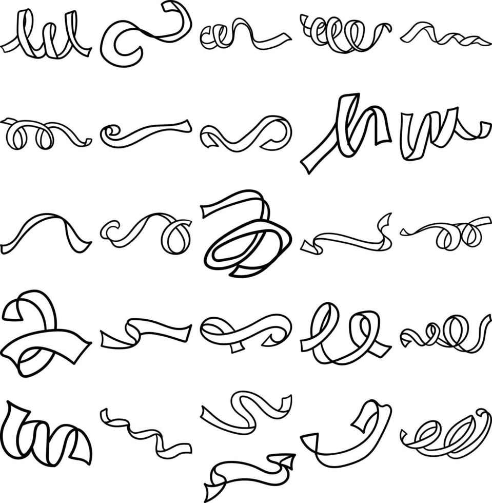 Konfetti handgezeichnete Doodle-Linie Kunst-Umriss-Set vektor