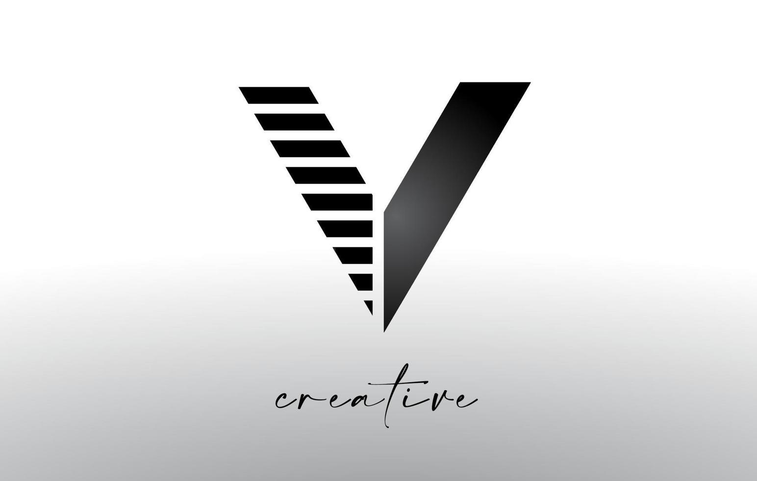 Linien Buchstabe V Logo-Design mit kreativen Linien, die auf die Hälfte des Buchstabens geschnitten sind vektor