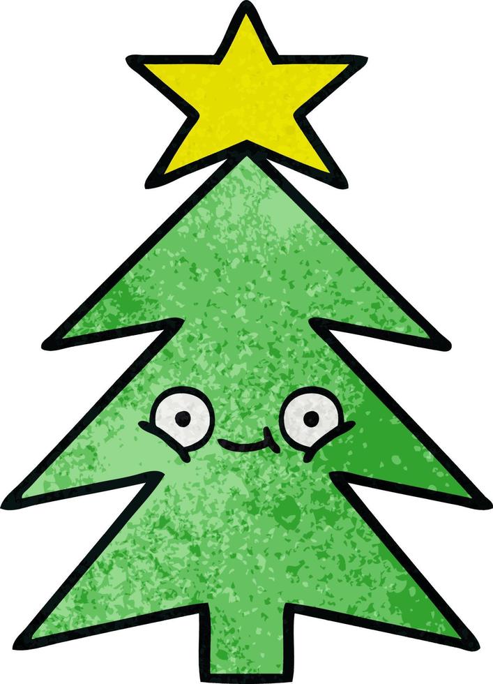 Retro-Grunge-Textur-Cartoon-Weihnachtsbaum vektor